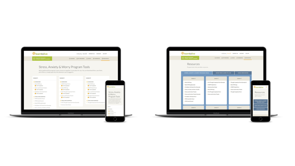 Proposed redesign for Learn to Live's resources page